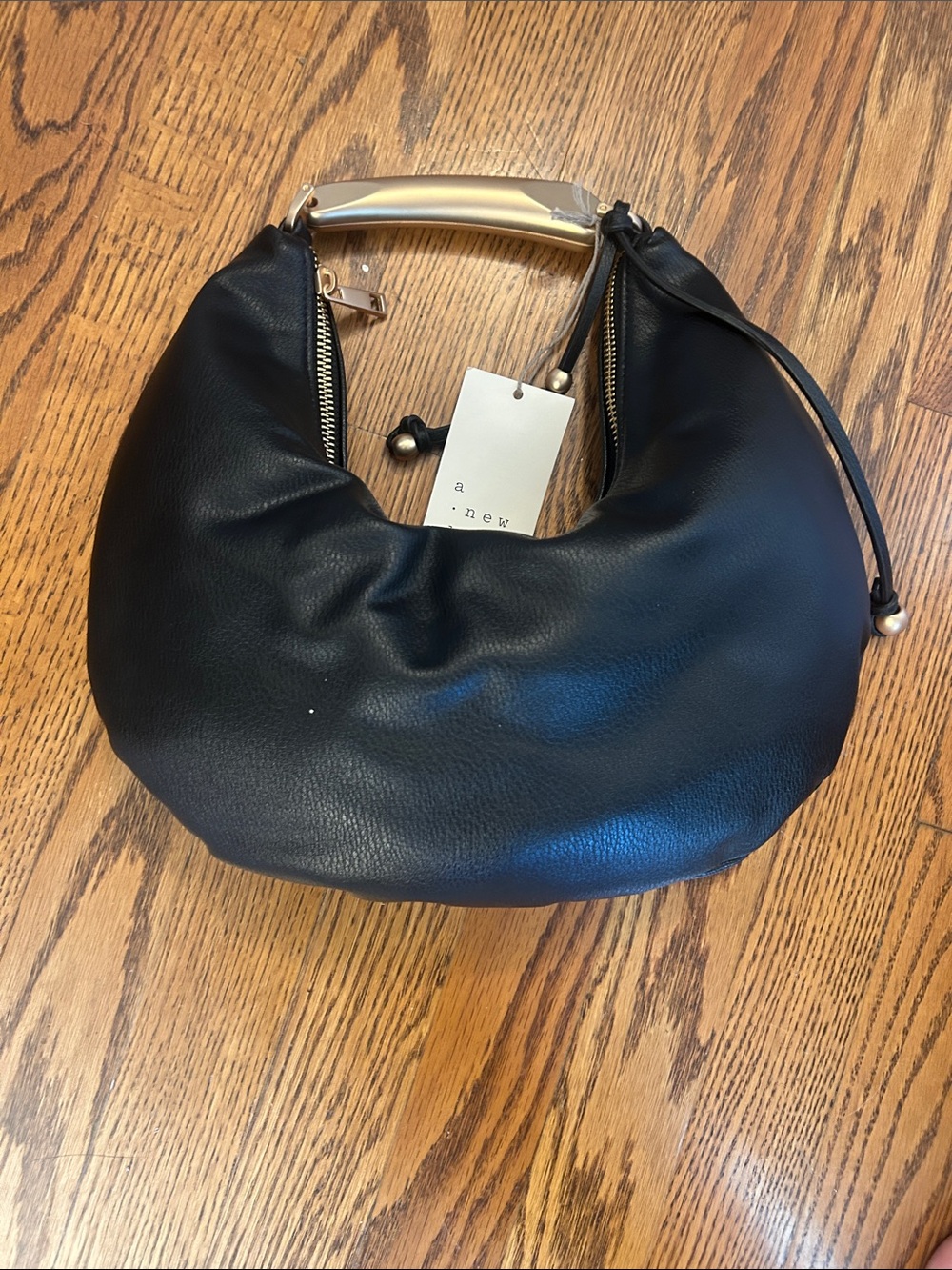 a new day Black Hobo Bag with Gold Accent Handle